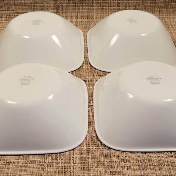 Corelle Set (4) CEREAL Salad BOWL Square White & RED Trim CORNING Vintage 6 1/4" - Picture 6 of 11